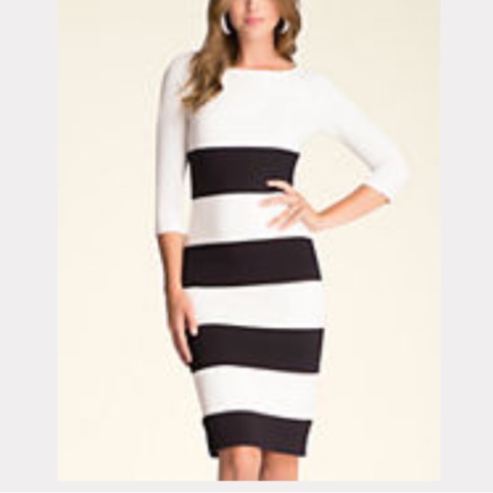 Bebe Wide Striped Dress - Egret/Black